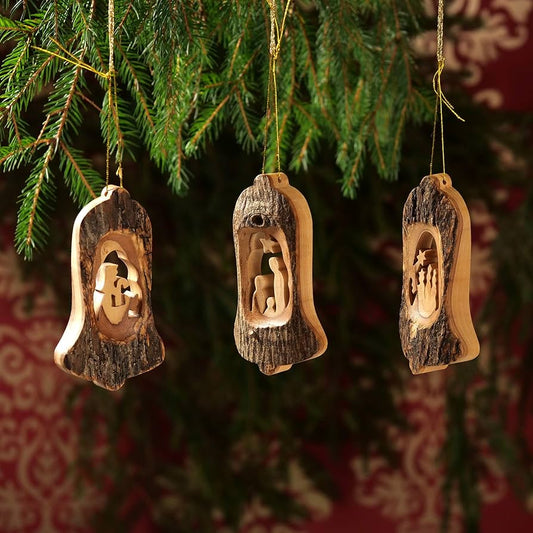 Beautiful Christmas decorations made of olive wood