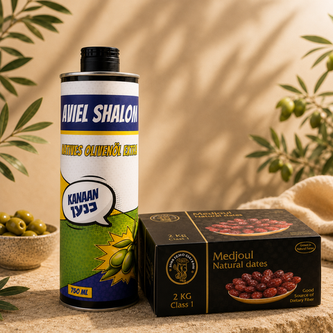 Eretz Gold Duo | Medjool-Datteln & Kanaan Olivenöl „Aviel Shalom“