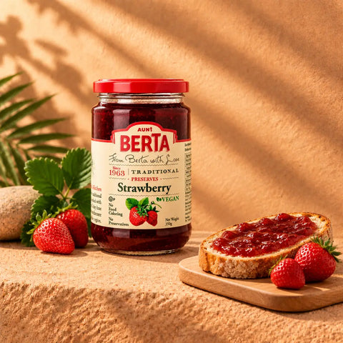 Aunt Berta's Strawberry Jam - Homemade Fruit Delight with Sun-Ripened Strawberries