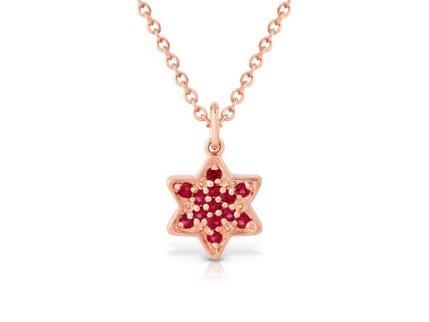 Necklace With Star of David Pendant Set With Ruby ​​Colored Crystal Stones