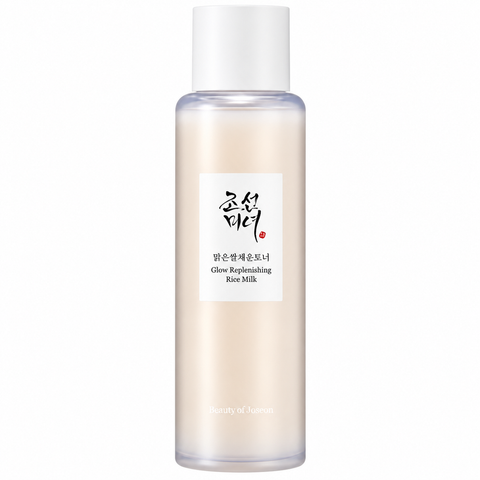 Beauty of Joseon Glow Replenishing Rice Milk: Flasche mit milchig-beiger Flüssigkeit, weißer Kappe und Etikett