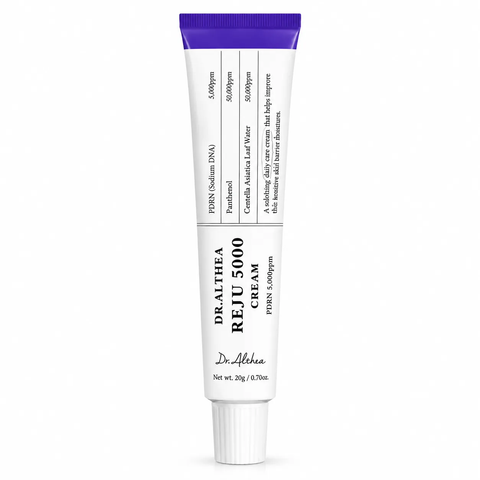 Dr. Althea Reju 5000 Cream Gesichtscreme mit PDRN in weißer Tube mit violetter Kappe, Pack-Shot
