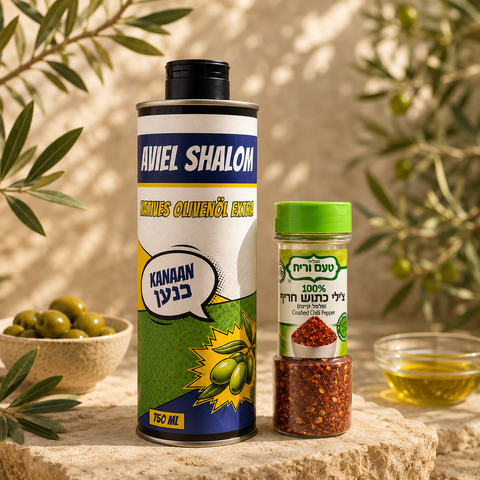 Kanaan Olivenöl „Aviel-Shalom“ und scharfe Chiliflocken im Genuss-Duo