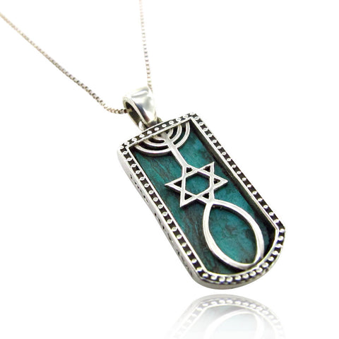 Messianischer Oval-Anhänger mit Eilat-Stein | 925er Sterlingsilber