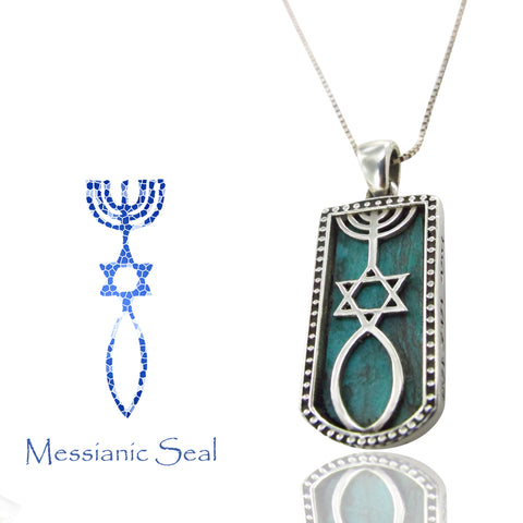 Messianischer Oval-Anhänger mit Eilat-Stein | 925er Sterlingsilber