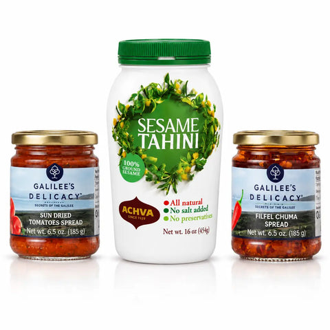 Galilee Trio of Delights | Tomato, Tahini & Filfel Chuma