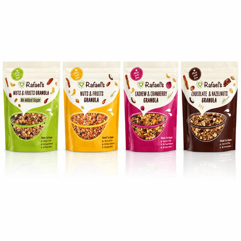 Rafael's Granola Lucky Box | Set of 4 crunchy treats with nuts, fruits & chocolate