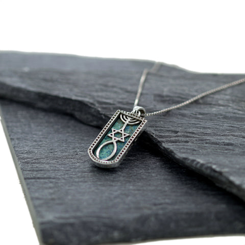 Messianischer Oval-Anhänger mit Eilat-Stein | 925er Sterlingsilber