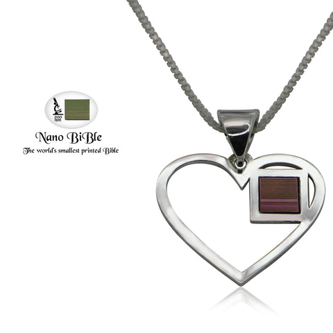 925 Sterling Silver Heart Pendant with Jerusalem Nano Bible