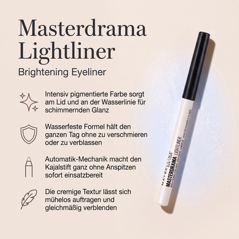 Maybelline Masterdrama Lightliner Kajalstift mit Grafik zu schimmerndem Glanz, wasserfester Formel, Automatik-Mechanik