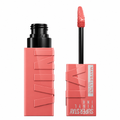 Maybelline Superstay Vinyl Ink Flüssiger Lippenstift in Korallrosa, geöffnet mit Applikator, Pack-Shot