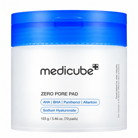 Medicube Zero Pore Pad Peeling-Pads mit AHA und BHA in der Dose mit blauem Deckel, 70 Pads