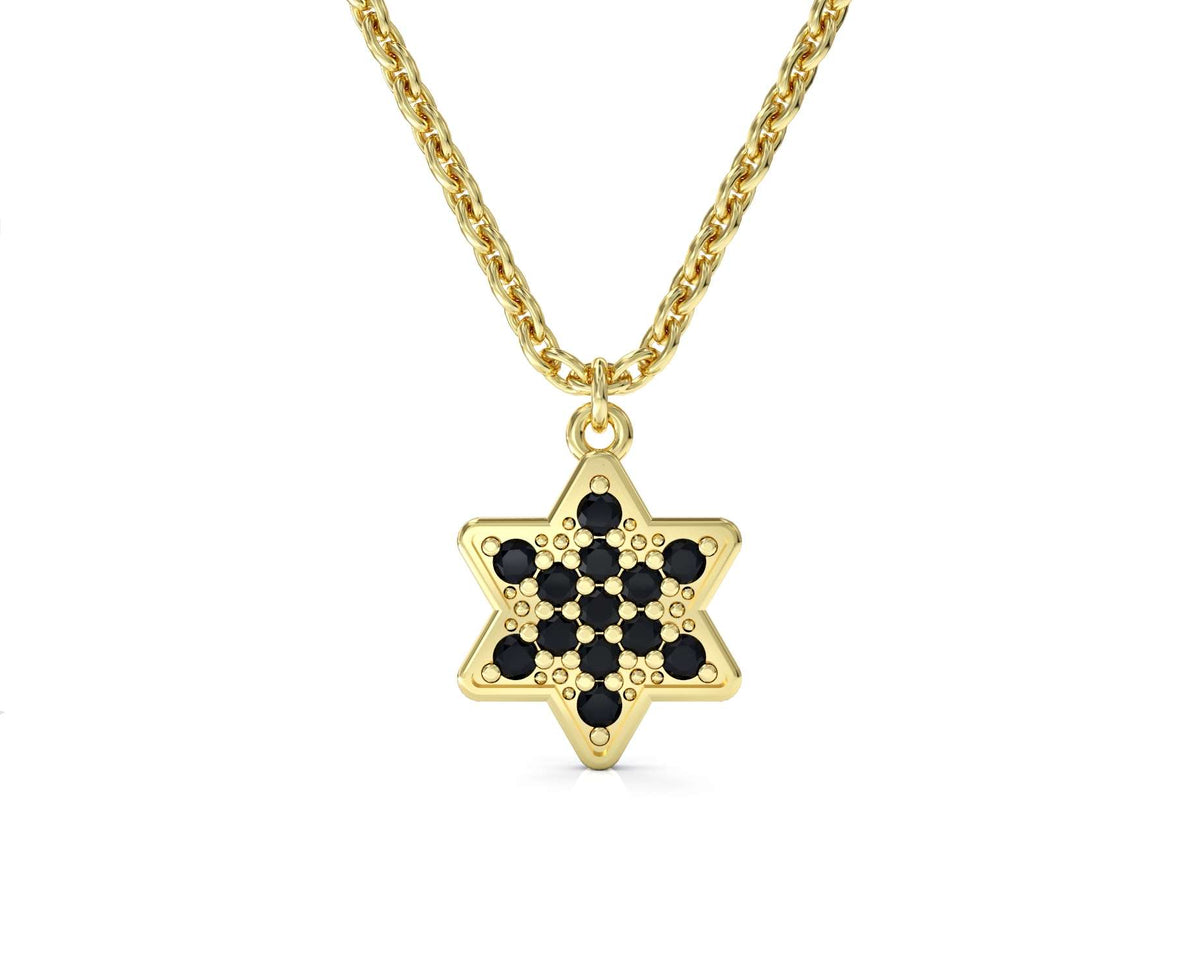 Necklace with Star of David pendant - yellow gold plating with inlaid black zircons