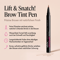NYX Lift & Snatch Brow Tint Pen, Vorteile-Grafik zu wasserfester Formel und Filzspitze mit Farbstrichen