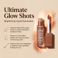 NYX Glow Shots flüssiger Lidschatten in Bronze mit Pigmentstaub, Vorteile-Grafik zu Vitamin C und Applikator