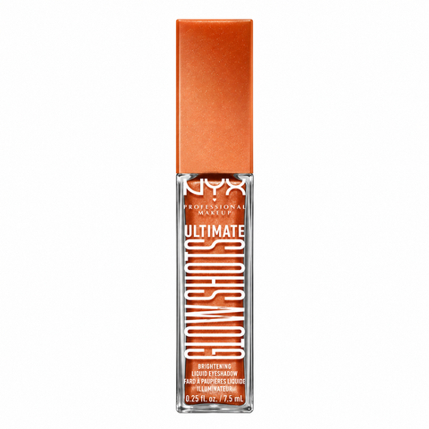 NYX Ultimate Glow Shots flüssiger Lidschatten Wow-Cacao in kupferorangener Flasche mit Schimmer