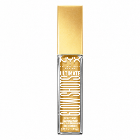 NYX Ultimate Glow Shots flüssiger Lidschatten Lemon Slayed in goldgelber Flasche mit glänzender Kappe
