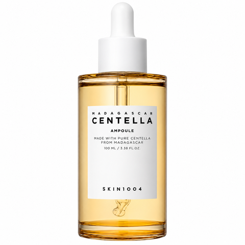 SKIN1004 Centella Ampoule: goldgelbe Glasflasche mit weißer Pipette, freigestelltes Produktfoto