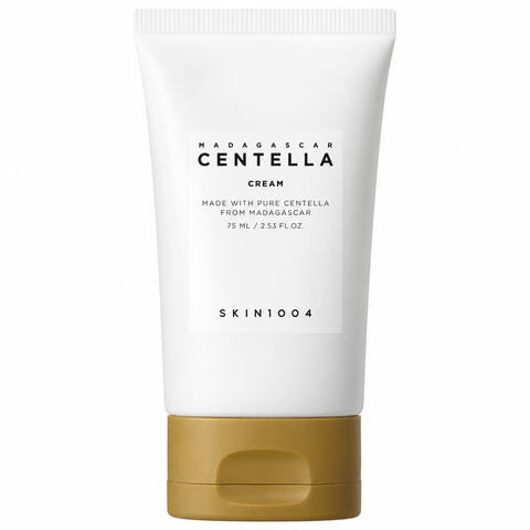 SKIN1004 Madagascar Centella Cream: weiße Tube mit goldener Kappe, freigestelltes Produktfoto