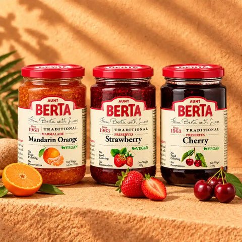 Aunt Berta’s Fruit Delights Trio | Mediterranean Jam Set Based on a Family Recipe