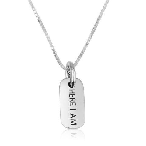 Silver pendant with Hebrew inscription "Here I am"