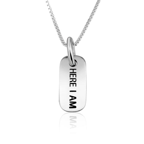 Silver pendant with Hebrew inscription "Here I am"