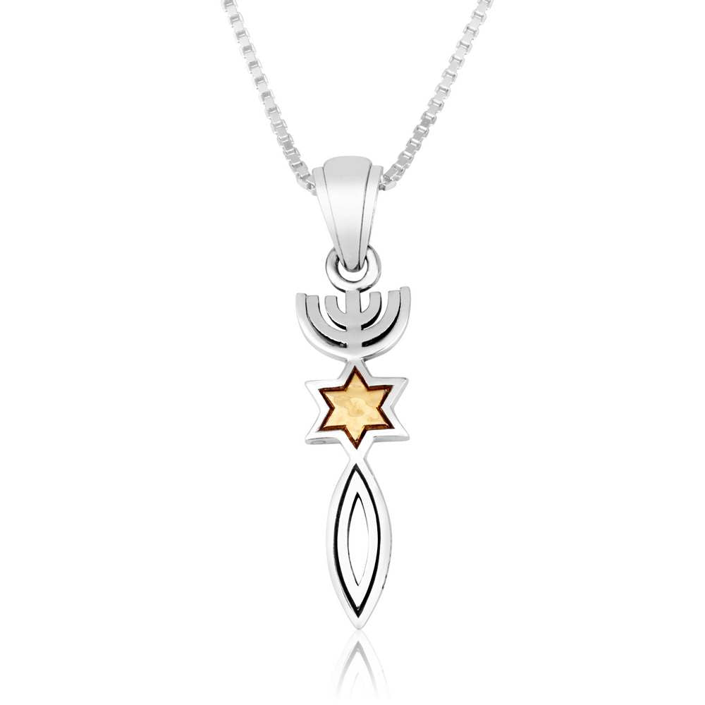 Messianic pendant made of 925 sterling silver with gold plating